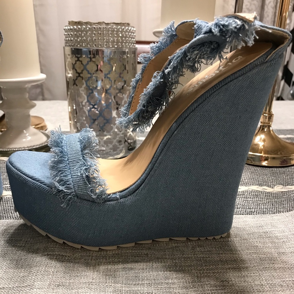 New Fringe Denim Platform Heels